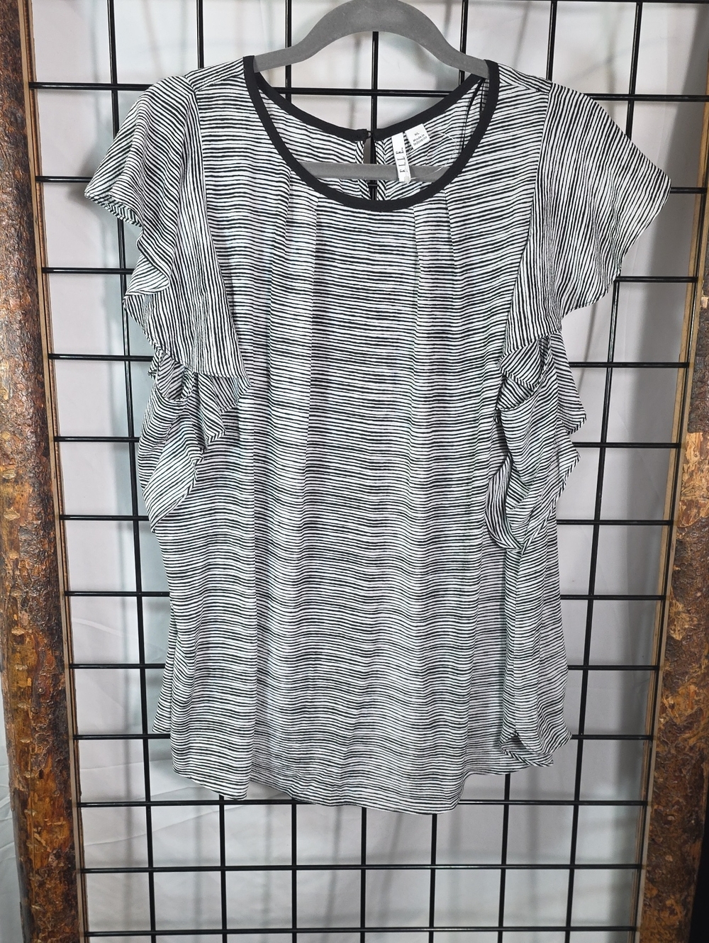 Elle Black & White Striped Ruffle Sleeve Top
